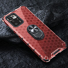Silikon Hülle Handyhülle Rahmen Schutzhülle Durchsichtig Transparent Spiegel 360 Grad Ganzkörper mit Magnetisch Fingerring Ständer AM1 für Xiaomi Poco X3 GT 5G Rot