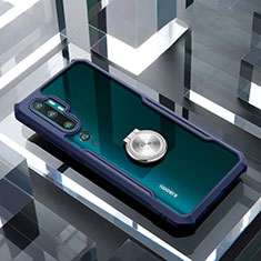 Silikon Hülle Handyhülle Rahmen Schutzhülle Durchsichtig Transparent Spiegel 360 Grad Ganzkörper mit Magnetisch Fingerring Ständer für Xiaomi Mi Note 10 Blau