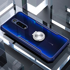 Silikon Hülle Handyhülle Rahmen Schutzhülle Durchsichtig Transparent Spiegel 360 Grad Ganzkörper mit Magnetisch Fingerring Ständer T01 für Xiaomi Mi 9T Blau