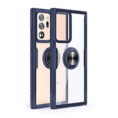 Silikon Hülle Handyhülle Rahmen Schutzhülle Durchsichtig Transparent Spiegel 360 Grad Ganzkörper mit Magnetisch Fingerring Ständer T02 für Samsung Galaxy Note 20 Ultra 5G Blau