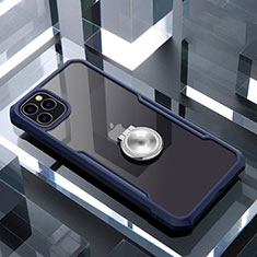 Silikon Hülle Handyhülle Rahmen Schutzhülle Durchsichtig Transparent Spiegel 360 Grad mit Magnetisch Fingerring Ständer für Apple iPhone 11 Pro Blau