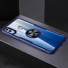 Silikon Hülle Handyhülle Rahmen Schutzhülle Durchsichtig Transparent Spiegel 360 Grad mit Magnetisch Fingerring Ständer für Huawei Honor 10 Lite Blau