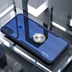 Silikon Hülle Handyhülle Rahmen Schutzhülle Durchsichtig Transparent Spiegel 360 Grad mit Magnetisch Fingerring Ständer für Huawei Honor 8X Blau