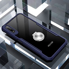 Silikon Hülle Handyhülle Rahmen Schutzhülle Durchsichtig Transparent Spiegel 360 Grad mit Magnetisch Fingerring Ständer für Huawei Honor 9X Blau