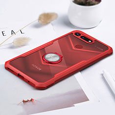 Silikon Hülle Handyhülle Rahmen Schutzhülle Durchsichtig Transparent Spiegel 360 Grad mit Magnetisch Fingerring Ständer für Huawei Honor V20 Rot