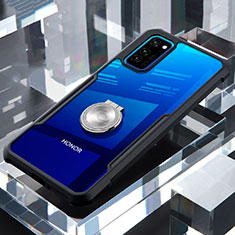 Silikon Hülle Handyhülle Rahmen Schutzhülle Durchsichtig Transparent Spiegel 360 Grad mit Magnetisch Fingerring Ständer für Huawei Honor V30 5G Schwarz