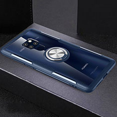 Silikon Hülle Handyhülle Rahmen Schutzhülle Durchsichtig Transparent Spiegel 360 Grad mit Magnetisch Fingerring Ständer für Huawei Mate 20 Hellblau