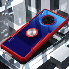 Silikon Hülle Handyhülle Rahmen Schutzhülle Durchsichtig Transparent Spiegel 360 Grad mit Magnetisch Fingerring Ständer für Huawei Mate 30 5G Rot