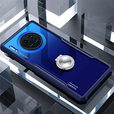 Silikon Hülle Handyhülle Rahmen Schutzhülle Durchsichtig Transparent Spiegel 360 Grad mit Magnetisch Fingerring Ständer für Huawei Mate 30E Pro 5G Blau