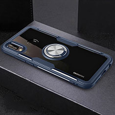 Silikon Hülle Handyhülle Rahmen Schutzhülle Durchsichtig Transparent Spiegel 360 Grad mit Magnetisch Fingerring Ständer für Huawei Nova 3e Blau