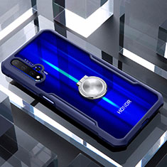 Silikon Hülle Handyhülle Rahmen Schutzhülle Durchsichtig Transparent Spiegel 360 Grad mit Magnetisch Fingerring Ständer für Huawei Nova 5T Blau