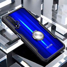 Silikon Hülle Handyhülle Rahmen Schutzhülle Durchsichtig Transparent Spiegel 360 Grad mit Magnetisch Fingerring Ständer für Huawei Nova 5T Schwarz