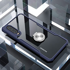 Silikon Hülle Handyhülle Rahmen Schutzhülle Durchsichtig Transparent Spiegel 360 Grad mit Magnetisch Fingerring Ständer für Huawei P30 Blau