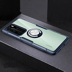 Silikon Hülle Handyhülle Rahmen Schutzhülle Durchsichtig Transparent Spiegel 360 Grad mit Magnetisch Fingerring Ständer für Huawei P40 Grau