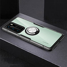 Silikon Hülle Handyhülle Rahmen Schutzhülle Durchsichtig Transparent Spiegel 360 Grad mit Magnetisch Fingerring Ständer für Huawei P40 Silber und Schwarz
