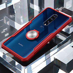 Silikon Hülle Handyhülle Rahmen Schutzhülle Durchsichtig Transparent Spiegel 360 Grad mit Magnetisch Fingerring Ständer für OnePlus 7 Pro Rot