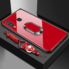 Silikon Hülle Handyhülle Rahmen Schutzhülle Durchsichtig Transparent Spiegel 360 Grad mit Magnetisch Fingerring Ständer für Samsung Galaxy A6s Rot