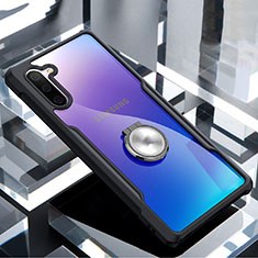 Silikon Hülle Handyhülle Rahmen Schutzhülle Durchsichtig Transparent Spiegel 360 Grad mit Magnetisch Fingerring Ständer für Samsung Galaxy Note 10 5G Schwarz