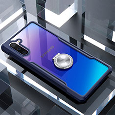 Silikon Hülle Handyhülle Rahmen Schutzhülle Durchsichtig Transparent Spiegel 360 Grad mit Magnetisch Fingerring Ständer für Samsung Galaxy Note 10 Blau