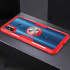 Silikon Hülle Handyhülle Rahmen Schutzhülle Durchsichtig Transparent Spiegel 360 Grad mit Magnetisch Fingerring Ständer für Xiaomi Mi 8 Rot