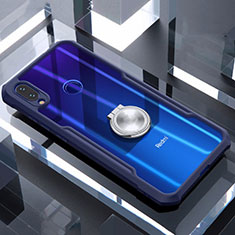 Silikon Hülle Handyhülle Rahmen Schutzhülle Durchsichtig Transparent Spiegel 360 Grad mit Magnetisch Fingerring Ständer für Xiaomi Redmi Note 7 Pro Blau