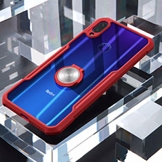 Silikon Hülle Handyhülle Rahmen Schutzhülle Durchsichtig Transparent Spiegel 360 Grad mit Magnetisch Fingerring Ständer für Xiaomi Redmi Note 7 Pro Rot