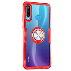 Silikon Hülle Handyhülle Rahmen Schutzhülle Durchsichtig Transparent Spiegel 360 Grad mit Magnetisch Fingerring Ständer Z01 für Huawei P30 Lite New Edition Rot