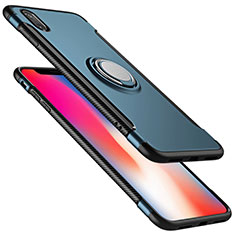 Silikon Hülle Handyhülle Schutzhülle mit Fingerring Ständer Durchsichtig Transparent Matt für Apple iPhone X Blau
