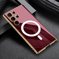 Silikon Hülle Handyhülle Ultra Dünn Flexible Schutzhülle Tasche mit Mag-Safe Magnetic Magnetisch für Samsung Galaxy S21 Ultra 5G Rot