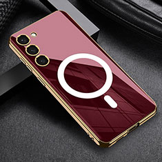 Silikon Hülle Handyhülle Ultra Dünn Flexible Schutzhülle Tasche mit Mag-Safe Magnetic Magnetisch für Samsung Galaxy S23 5G Rot
