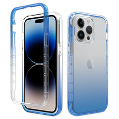 Silikon Hülle Handyhülle Ultra Dünn Flexible Schutzhülle Tasche Transparent Vorder und Rückseite 360 Grad Ganzkörper Farbverlauf für Apple iPhone 14 Pro Blau