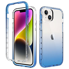 Silikon Hülle Handyhülle Ultra Dünn Flexible Schutzhülle Tasche Transparent Vorder und Rückseite 360 Grad Ganzkörper Farbverlauf für Apple iPhone 15 Blau