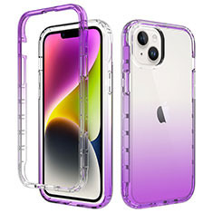 Silikon Hülle Handyhülle Ultra Dünn Flexible Schutzhülle Tasche Transparent Vorder und Rückseite 360 Grad Ganzkörper Farbverlauf für Apple iPhone 15 Violett