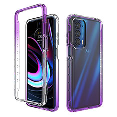 Silikon Hülle Handyhülle Ultra Dünn Flexible Schutzhülle Tasche Transparent Vorder und Rückseite 360 Grad Ganzkörper Farbverlauf für Motorola Moto Edge (2021) 5G Violett