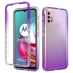 Silikon Hülle Handyhülle Ultra Dünn Flexible Schutzhülle Tasche Transparent Vorder und Rückseite 360 Grad Ganzkörper Farbverlauf für Motorola Moto G10 Power Violett