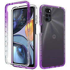 Silikon Hülle Handyhülle Ultra Dünn Flexible Schutzhülle Tasche Transparent Vorder und Rückseite 360 Grad Ganzkörper Farbverlauf für Motorola Moto G22 Violett