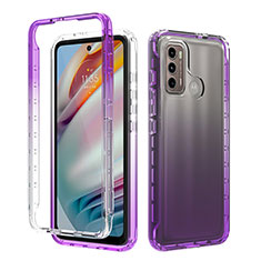 Silikon Hülle Handyhülle Ultra Dünn Flexible Schutzhülle Tasche Transparent Vorder und Rückseite 360 Grad Ganzkörper Farbverlauf für Motorola Moto G60 Violett