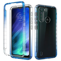 Silikon Hülle Handyhülle Ultra Dünn Flexible Schutzhülle Tasche Transparent Vorder und Rückseite 360 Grad Ganzkörper Farbverlauf für Motorola Moto One Fusion Blau