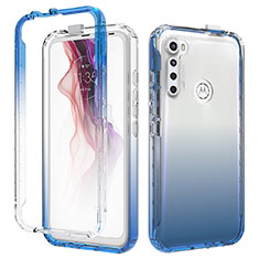 Silikon Hülle Handyhülle Ultra Dünn Flexible Schutzhülle Tasche Transparent Vorder und Rückseite 360 Grad Ganzkörper Farbverlauf für Motorola Moto One Fusion Plus Blau