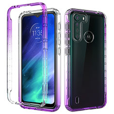 Silikon Hülle Handyhülle Ultra Dünn Flexible Schutzhülle Tasche Transparent Vorder und Rückseite 360 Grad Ganzkörper Farbverlauf für Motorola Moto One Fusion Violett