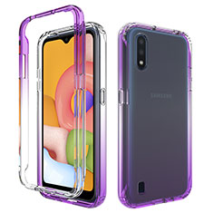 Silikon Hülle Handyhülle Ultra Dünn Flexible Schutzhülle Tasche Transparent Vorder und Rückseite 360 Grad Ganzkörper Farbverlauf für Samsung Galaxy A01 SM-A015 Violett