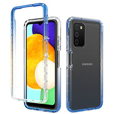 Silikon Hülle Handyhülle Ultra Dünn Flexible Schutzhülle Tasche Transparent Vorder und Rückseite 360 Grad Ganzkörper Farbverlauf für Samsung Galaxy A02s Blau
