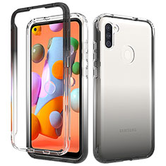 Silikon Hülle Handyhülle Ultra Dünn Flexible Schutzhülle Tasche Transparent Vorder und Rückseite 360 Grad Ganzkörper Farbverlauf für Samsung Galaxy A11 Dunkelgrau