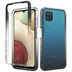 Silikon Hülle Handyhülle Ultra Dünn Flexible Schutzhülle Tasche Transparent Vorder und Rückseite 360 Grad Ganzkörper Farbverlauf für Samsung Galaxy A12 Dunkelgrau