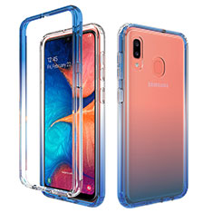 Silikon Hülle Handyhülle Ultra Dünn Flexible Schutzhülle Tasche Transparent Vorder und Rückseite 360 Grad Ganzkörper Farbverlauf für Samsung Galaxy A20 Blau