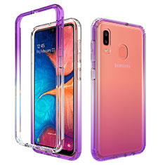 Silikon Hülle Handyhülle Ultra Dünn Flexible Schutzhülle Tasche Transparent Vorder und Rückseite 360 Grad Ganzkörper Farbverlauf für Samsung Galaxy A30 Violett
