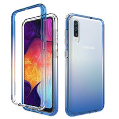 Silikon Hülle Handyhülle Ultra Dünn Flexible Schutzhülle Tasche Transparent Vorder und Rückseite 360 Grad Ganzkörper Farbverlauf für Samsung Galaxy A50 Blau