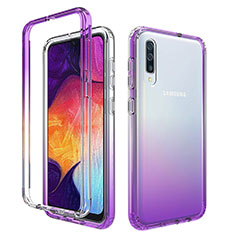 Silikon Hülle Handyhülle Ultra Dünn Flexible Schutzhülle Tasche Transparent Vorder und Rückseite 360 Grad Ganzkörper Farbverlauf für Samsung Galaxy A50 Violett