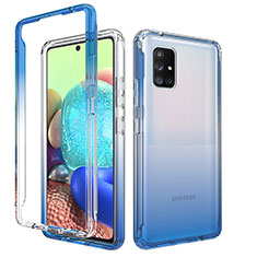 Silikon Hülle Handyhülle Ultra Dünn Flexible Schutzhülle Tasche Transparent Vorder und Rückseite 360 Grad Ganzkörper Farbverlauf für Samsung Galaxy A71 4G A715 Blau