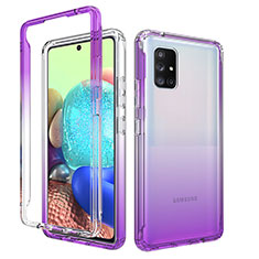 Silikon Hülle Handyhülle Ultra Dünn Flexible Schutzhülle Tasche Transparent Vorder und Rückseite 360 Grad Ganzkörper Farbverlauf für Samsung Galaxy A71 5G Violett